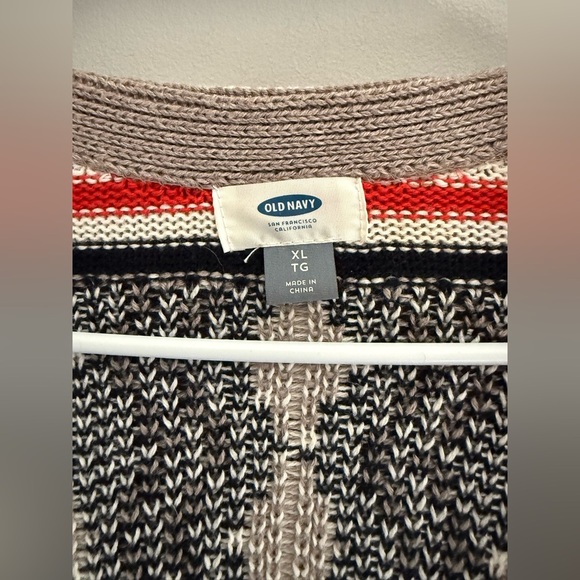 Old Navy Open Front Cardigan Women’s SZ XL Red Black Striped Chunky Casual Warm - Picture 2 of 8